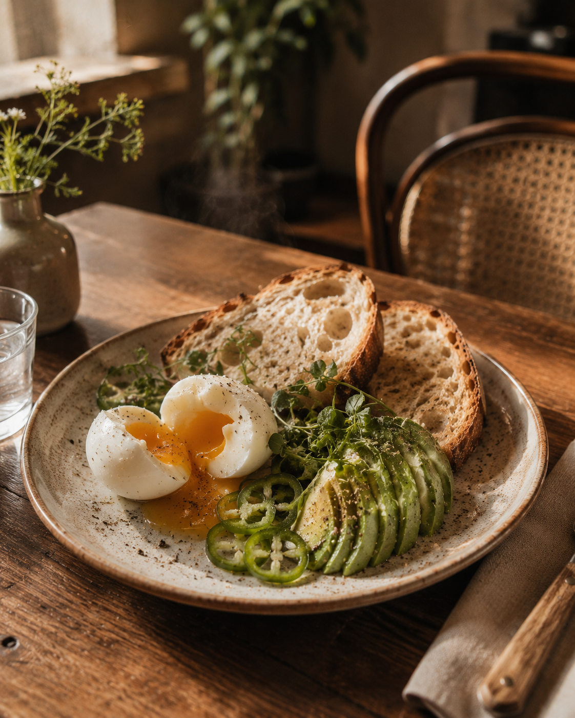 Brunch talíř v CoreBistru — vejce, avokádo, čerstvá zelenina